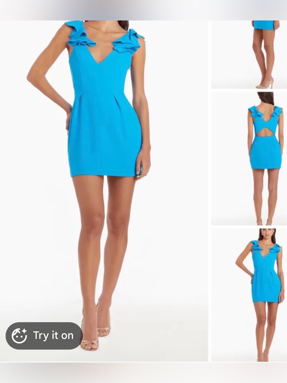 Amanda Uprichard Turquoise Blue Ruffle Shoulder V-Neck Mini Dress